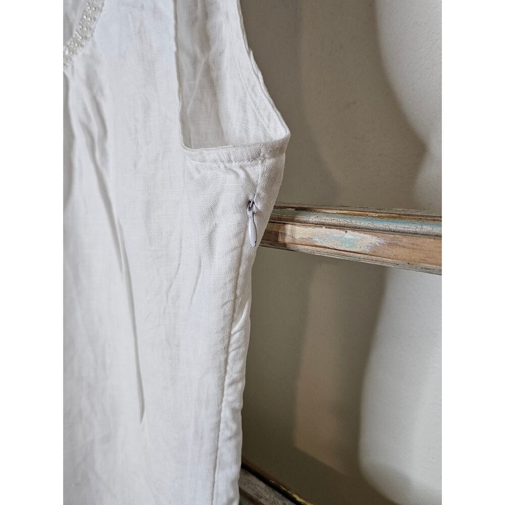 Linen Dress White Drop Waist Pearl Accents by Malvin Germany Ladies size Small - Picture 6 of 11